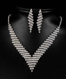 Fashion Bridal Jewelry Charming Rhinestones Crystal Necklace Earring Bijoux Set for Women Wedding Bridesmaid Accessories9826191