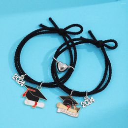 Charm Bracelets Inspirational 2024 Graduation Doctoral Cap Rope Bracelet For Women Men Handmade Woven String Jewellery Heart Student Gifts