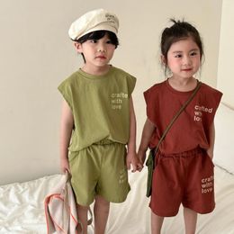 Clothing Sets Children Kids Summer Sports Set Cotton Boys Loose Wear 2024 Fashionable Girls Casual Vest Baby Clothes