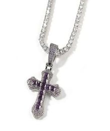 14K Gold Plated Colorful Zircon Cross Pendant Necklace Big Size Soild Real Iced Diamond Hip Hop Jewelry for Men Women gifts7435469