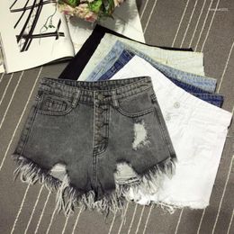 Women's Jeans Tassel Women Denim Short Fashion Ripped Single Breasted Summer High Waist Hole Jean Casual Korean Black Shorts 2024