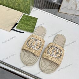 Luxury slippers women's slides espadrille designer flat sandals fashion slipper straw woven low heel casual shoes interlocking diamond buckle fisherman sandales