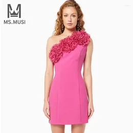 Casual Dresses MSMUSI 2024 Fashion Women Sexy One Shoulder 3D Floral Lace Mesh Sleeveless Bodycon Party Club Event Slim Mini Dress Vestidos