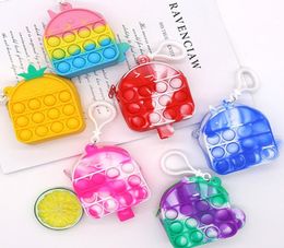 Party Favor Rainbow Push Bubble Purse Silicone Coin Case Macaron Color per Bubbles Ice Cream Shape Wallet with Keychain Sensory Puzzle Toys3991858