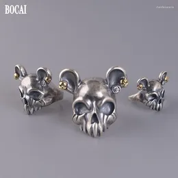 Cluster Rings BOCAI Solid S925 Silver Jewellery Retro Skull 2024 Trendy Fashion Little Mouse Woman Ring