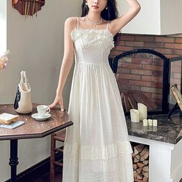 Beach resort style camisole dress summer thin fairy dress small French pure milk sweet A-line long skirt