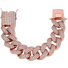 Hip Hop Sparkling 30mm Rose Gold Plated Sterling Silver Vvs Moissanite Zircon Cuban Link Bracelet for Men