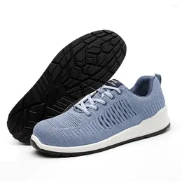 Fitness Shoes Casual Men Flying Woven Sneakers Labor Insurance Breathable Solid Bottom Safety 2024 Summer Men's