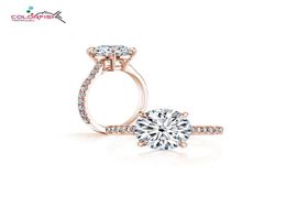 Colorfish Classic Four Prong 3 Ct Round Brilliant Cut Engagement Solitaire Ring Sterling Silver Rose Gold Filled Rings For Women J4014148