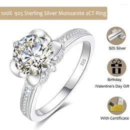 Cluster Rings 2CT Moissanite Ring For Women Solid 925 Sliver Sterling White Gold Anniversary Wedding Engagement Gift