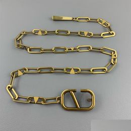 Belts Womens Designers Chains Fashion Luxury Designer Link Belt For Women Letter V Buckle Waist Chain Vintage Gold Waistband Bronz31 Dh 1826
