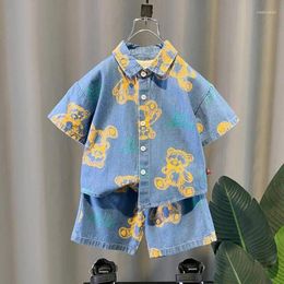 Clothing Sets Boys Summer Jeans Short-sleeved Shirt Set 2024 Children's Two-piece Fashion Handsome Clothes