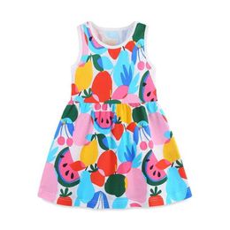 Girl's Dresses 2-7T Jumping Table Princess Dress Summer Girl Party Dress Flower Printed Childrens Short Sleeve Dress Frog ToddlerL240508