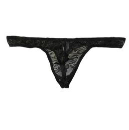 Sexy Men Underwear Lace Seethrough Thong Gstring Tanga Gay Penis Pouch Underwear Transparent Underpant Sexy Lingerie GString4989641270001