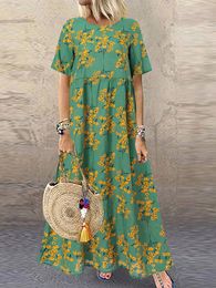 ZANZEA Summer Bohemian Sundres Vintage Maxi Dress Elegant Dresses Casual Floral Printed Baggy Vestido Kaftan Robe Femme 240418
