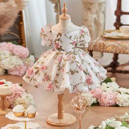 Christening dresses 2024 Childrens Princess Evening Dress Fashion Printed Pearl Design Wedding Birthday Baptist Party Eid Girl Q240507