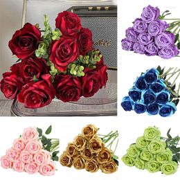 Decorative Flowers Artificial Bouquet 10 Head Rose Simulation Flower Wedding Decoration Fake For Party Home Decor Outdoor