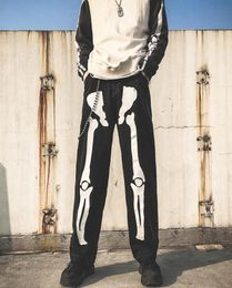 Men Skeleton Oversized Black Jeans Pants 2021 Denim Mens Streetwear Hip Hop Harem Pants High Wasit Denim Overalls1409803