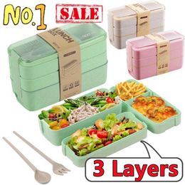 Disposable Dinnerware The latest 900ML healthy material lunch box 3-layer wheat straw bento microwave tableware food storage container Q240507