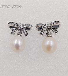 designer jewelry Authentic 925 Sterling Silver Delicate Sentiments White Pearl Stud Earring P Earrings luxury women Vale4116793