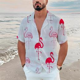 Men's Casual Shirts Flamingo Style Fashion Hawaiian Beach Vacation 3D Print Flower Social Shirt For Blouse Men Y2k Vintage Camisas Casuais