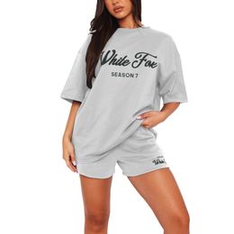 Luxury WHITE Tracksuit foxx Shorts set 2 piece designer tShirt Shorts womens clothing Fashion Sports Long Sleeves Pullover Hooded Woman Foxs Sporty track suits