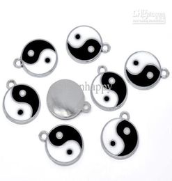 100pcs Silver Tone Enamel Yin Yang Charm Pendants 25x20mm019282730