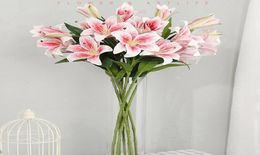 Decorative Flowers Wreaths Artificial Lily Full Bloom Fake Latex Real Touch Flower Bouquets With 3 Heads Wedding Party Decor Hom4489350