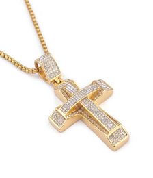 Punk 24 inch 4mm Rolo box chain Stainless steel Full Crystal stone CZ Gold 42mm*57mm Large Pendant Mens Necklace2750067