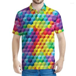 Men's Polos Fashion Geometric Cubes Pattern Polo Shirt For Men 3D Printed Short Sleeves Tops Summer Street Tees Oversized Lapel T-Shirts