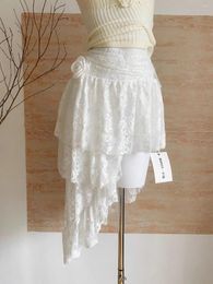 Skirts Ballet Style Irregular Hook Flower Hollow Lace White For Women Summer Sweet High Waist Slim Fluffy Short Skirt