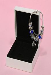 Fashion Blue Charm Pendant Bracelet for Jewellery Silver Plated DIY Star Moon Beaded Bracelet with Box322B8883699