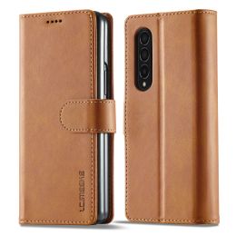 Cases Flip Cards Solt Leather Case For Samsung Galaxy Z Fold 5 4 3 5G Card Pocket Folding Flip Cover Wallet Book Bag Fold5 Purse Coque
