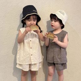 Clothing Sets Childrenclothing Kids Summer Set Boys Cotton Thin 2024 Fashionable Girls Korean Style Casual Baby Vest Shorts Two Piece