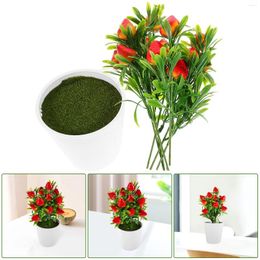 Decorative Flowers Simulated Strawberry Artificial Branches With Pot Fruit Decor Tabletop Potted