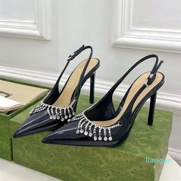 Slingbacks Pumps Diamond Chain High Heels Sandals Famous Designer Women Novel Vintage Luxury Shoes Summer Espadrille Sandal