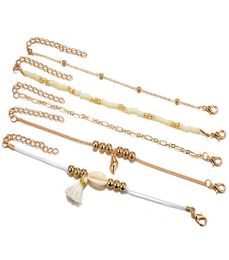Fashion Geometric Conch Shell Beaded Tassel Ball Bracelet Chains Women039s Charm Bracelets 1 Set 5 Pieces4846811
