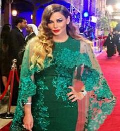 Dubai Abaya Kaftan Evening Dresses With Detachable Cape 2023 Middle East Oneck Appliques Beaded Evening Gowns Red Carpet Celebrit8663730