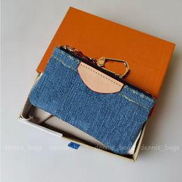 24SS Tasarımcı Keychain Cüzdan Anahtar Cüzdanlar Denim Mavi Moda Aksesuarları Kadınlar ve Erkek İçin Mini Para Çantası