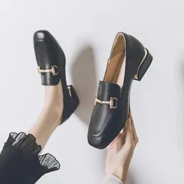 Casual Shoes Black Loafers Metal Decoration Ladies Footwear Low Heel Elegant Women's Moccasins Square Toe Non Slip Quick Delivery Trend