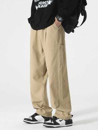 Men's Pants 2024 New Summer Mens Korean Fashion Wide g Slacks Breathab Cotton Straight Cargo Men Casual Loose Trousers H240508