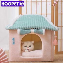 Cat Beds Furniture HOOPET Winter Cozy Pet House Dogs Soft Nest Kennel Sleeping Cave For Cat Dog Puppy Warm Tents Removable Bed Nest For Chihuahua d240508