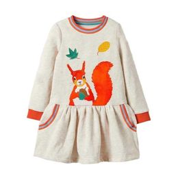 소녀의 드레스 점프 미터 새로운 도착 다람쥐 스티커 가을 아동 렌스 여자 드레스 긴 소매 공주 생일 선물 뜨거운 판매 topl240508