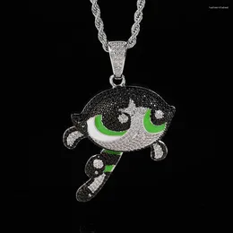 Pendant Necklaces Fashion Lovely Cartoon Jewelry CZ Bling Iced Out Pink/Blue/Green Girls Necklace Kids Hip Hop
