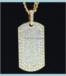 Mens Jewellery Vine Filled Iced Out Rhinestone Gold Colour Charm Square Dog Necklace With Cuban Chain Hip Hop Bam2H Necklaces Bzt9N3313394