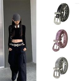 Belts Modern Punk Girls PU Glittered Waist Belt For Jeans Dress Gothic Waistband