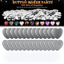 Making HeartShaped Badge Button Maker Parts, Blank Pin Badges Press Button Parts DIY Badge Making Machine Part Supplies 50/100/200PCS