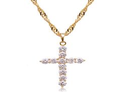 263P Full Zircon Cross Pendant Jewellery For Womne Men Gold Plated 18k Zircon Stone with 45cm Chain1526583
