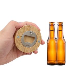 Stainless Steel Wood Round Openers Coaster Fridge Refrigerator Magnet Decoration Personalised Smooth Soda Beer Red Wine Cap Can Drink Bottle Jar Bar Tools Gifts