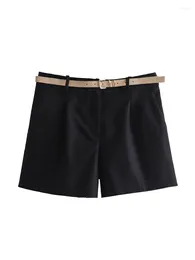 Women's Shorts 2024 Women Summer Casual Solid Belt High Waist Pockets Female Elegant Street Clothing